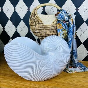 Large Sculptural Shell Vase Bowl Planter White Organic Form| Textured Resin